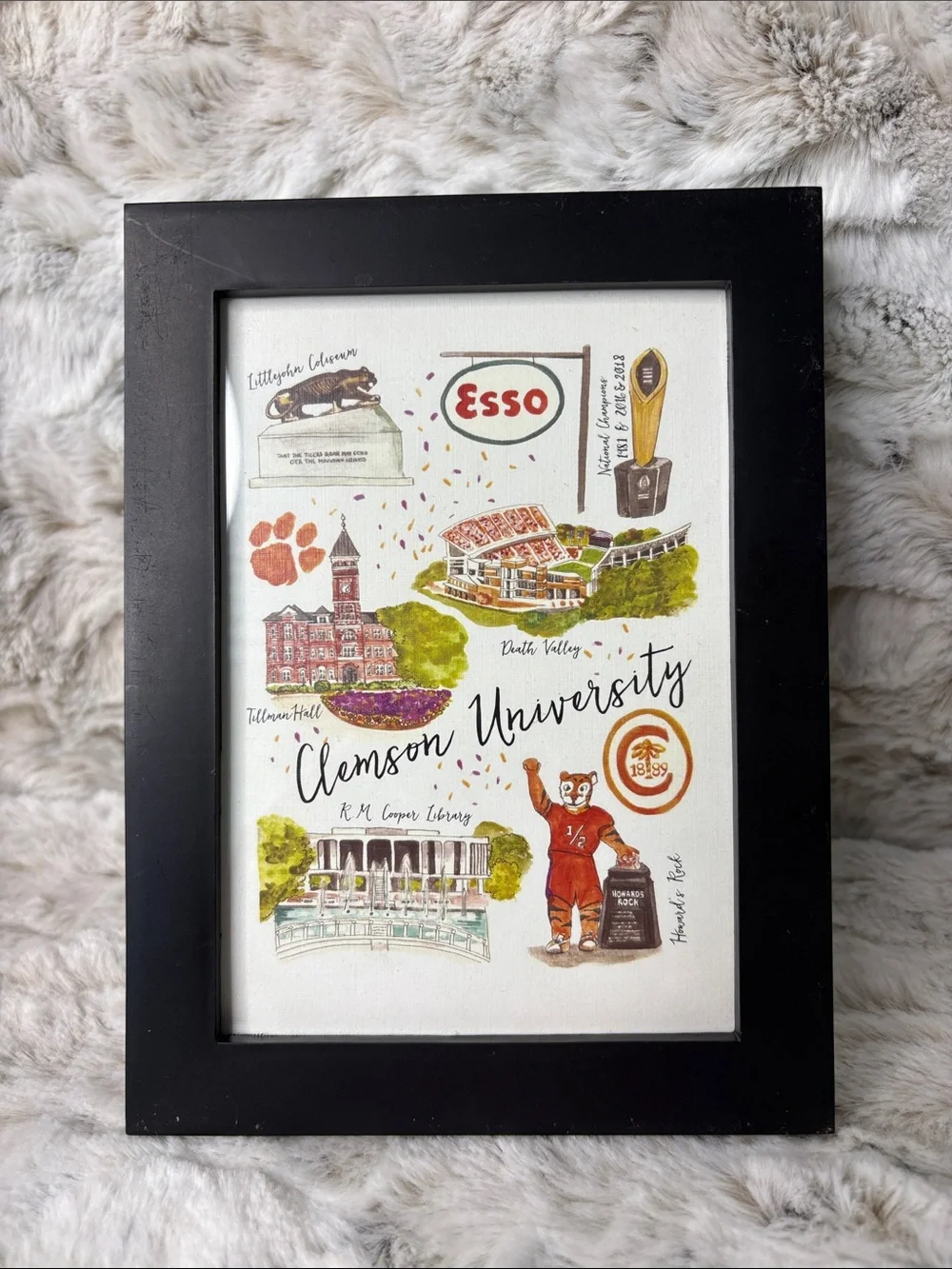 Clemson University Illustrated Art Print in Black Frame - Orange & Green Accents